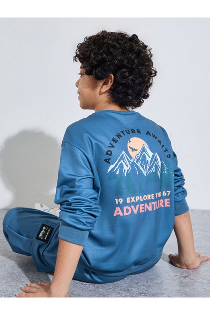 Teen Boys Blue Graphic Print Sweatshirt and Cargo Pocket Joggers Set