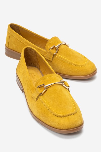 Genuine Leather Yellow Women's Buckle Detailed Ballerinas Andy