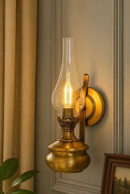 Bronz Elektrikli Gaz Lambası Duvar Apliği