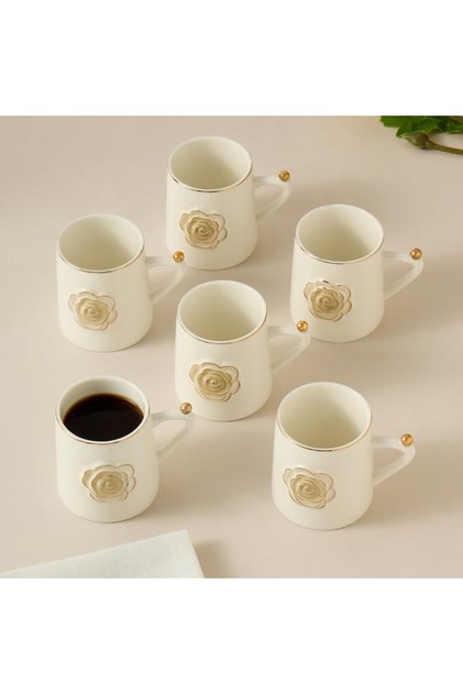 Rose Accent 6-Piece Porcelain Cup Set - 100 ml