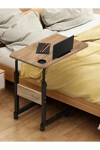 Bambu Yükseklik Ayarlı Laptop Sehpası Servis Sehpası - Atlantik Çam (TEKERLİ) - 60x40