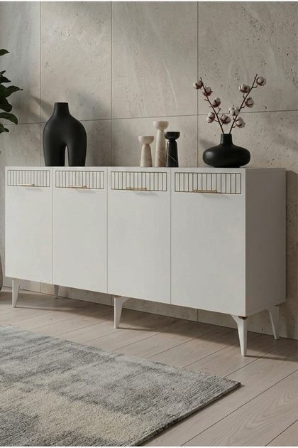KA1540BG KONSOL, ÇOK AMAÇLI DOLAP, KAHVE KÖŞESİ VE TV SEHPASI BEYAZ - GOLD 150cm