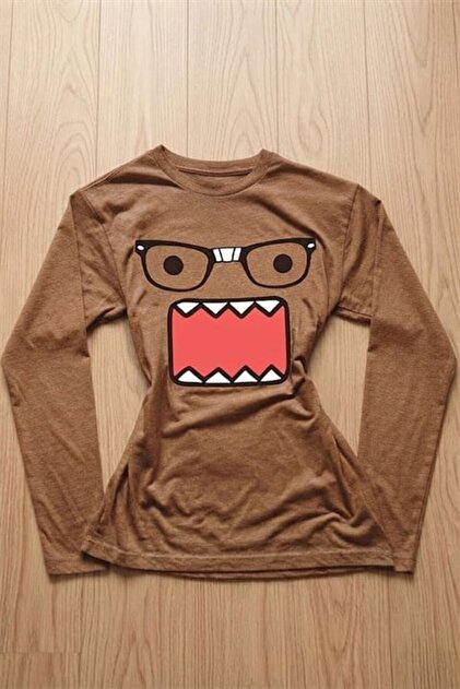 Brown Panic Caricature Y2K Long Sleeve Crop