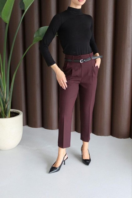 Burgundy Belted Trousers - 2Y3790