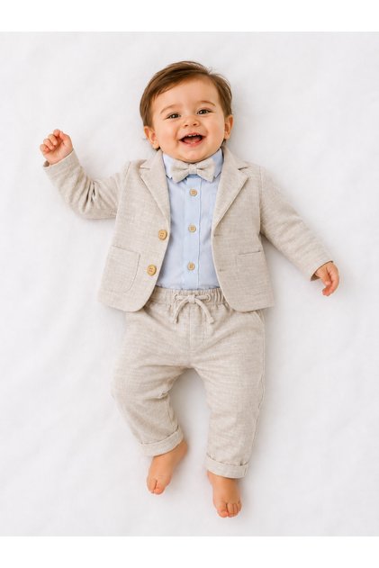 Baby Boy Cotton Bodysuit, Jacket, Bow Tie Suit