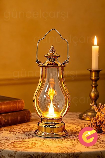 Retro Alev Efektli LED Lamba Pilli Gaz Lambası Modeli Kandil Atmosfer Dekoratif Ramazan Yılbaşı Aydınlatma