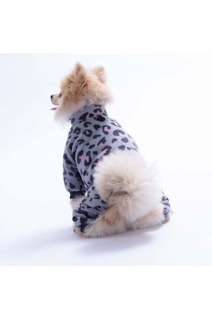 Gray Innsbruck Leopard Patterned Jumpsuit Small Breed Plush Jumpsuit Dog Jumpsuit Dog Outfit Cat Outfit