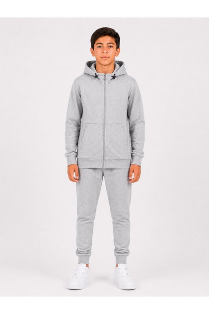 Unisex Children's Cotton Hooded Tracksuit Set 26109 - Gray Melange