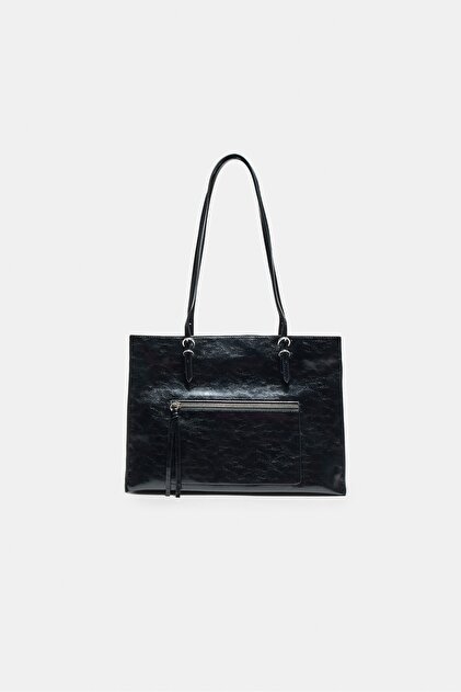 Fermuarlı suni deri shopper çanta