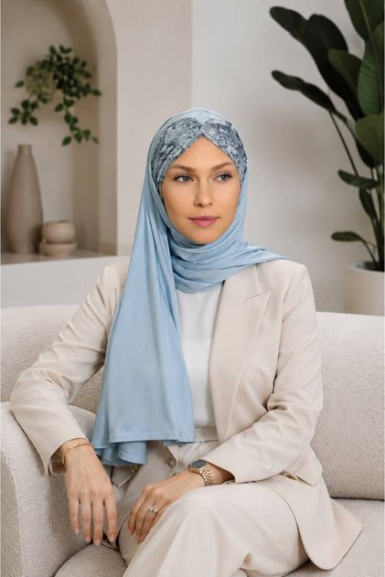 Crocodile Knot Combed Cotton Shawl - Baby Blue