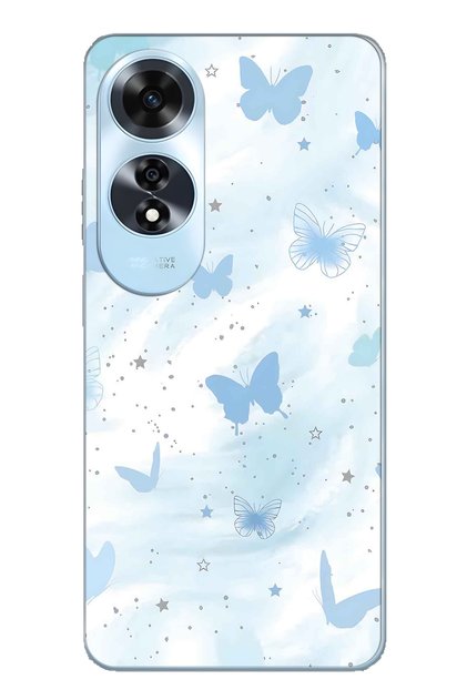 Oppo A60 Compatible Pastel Blue Butterfly Pattern Transparent Phone Case