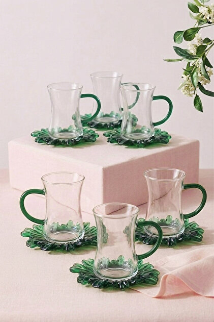 150 ml 12 Piece 6 Person Borosilicate Glass Aura Tea Set with Handles