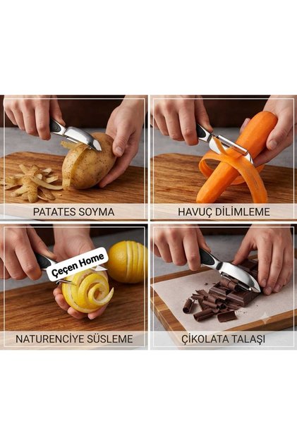 Black Ergonomic Handle Stainless Steel Multi-Purpose Peeler, Potato and Carrot Root Vegetable Peeler, Zukkini Striping Knife, Fruit Stripping and Smoothing Kitchen Tool