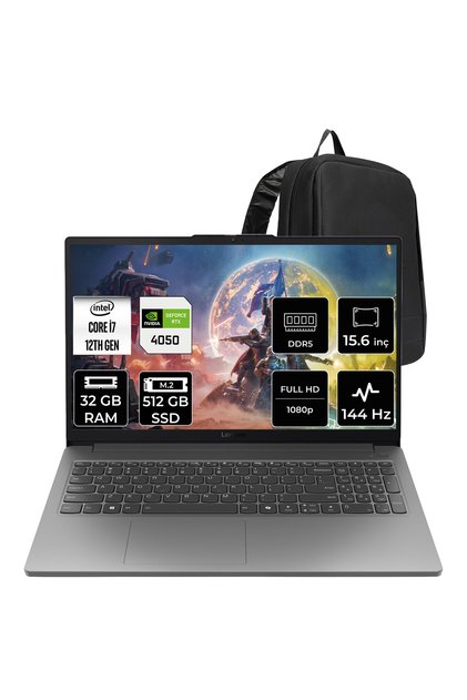 LOQ 15IAX9E i7 12650HX RTX 4050 6GB 65W 32GB RAM 512GB SSD 15.6" FHD (1920x1080) IPS 144Hz FreeDOS 83LK002VTRP320 Gaming Laptop + PER4 Çanta