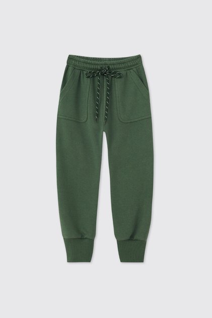 Boy's Green Sweatpants with Elastic Waist and Pockets