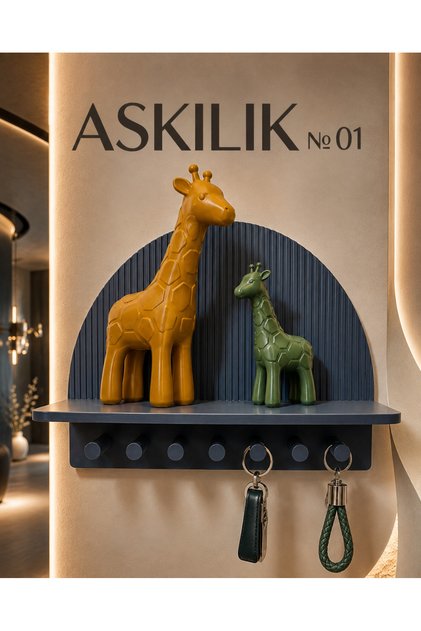 Duvar Tipi Anahtarlık Askısı Raflı 7 Kancalı Modern Antre Anahtar Organizer Askılık