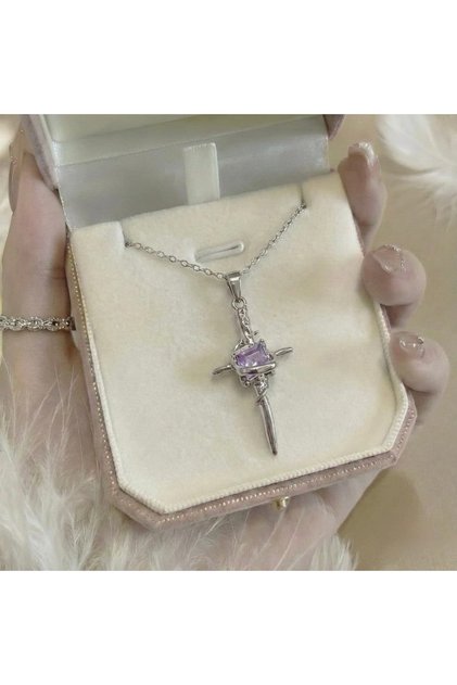 Lilac Sword Kolye - Silver Bohem Kılıç Çelik Kolye