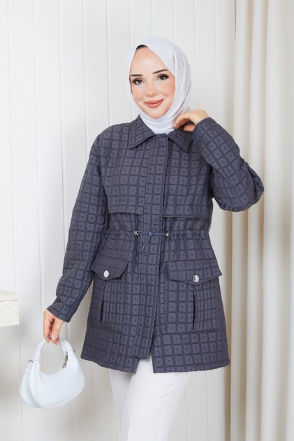 Women's Waist Tunneled Quilted Coat with Pockets