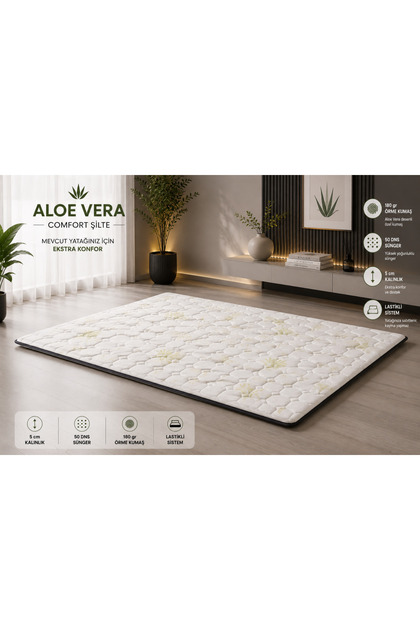 Aleovera 5cm Sünger Şilte 140x190 Yatak Pedi Topper Yer Yatağı