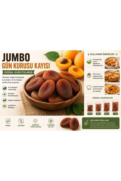 Jumbo Gün Kurusu Kayısı Doğal Kurutulmuş İri Boy 250 Gr