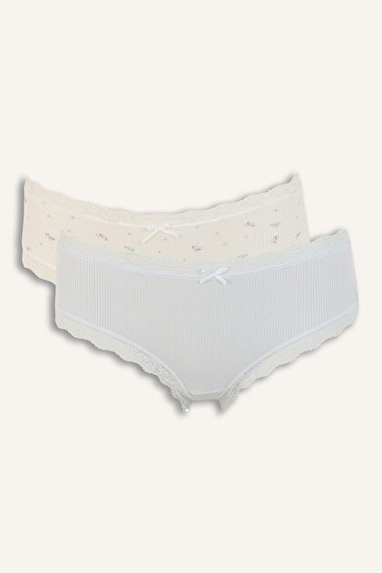 Lace and Bow Detailed Ribbed 2-Piece Slip Panties I4000Ax26Au