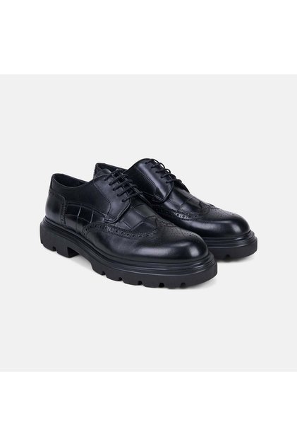 Men's Black Crocodile Printed Thick Soled Classic Leather Shoes