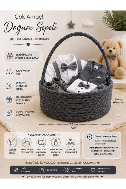 Hand Knitted Wicker Rope Baby Birth Gift Basket - Baby Room Organizer Diaper Basket with Handles