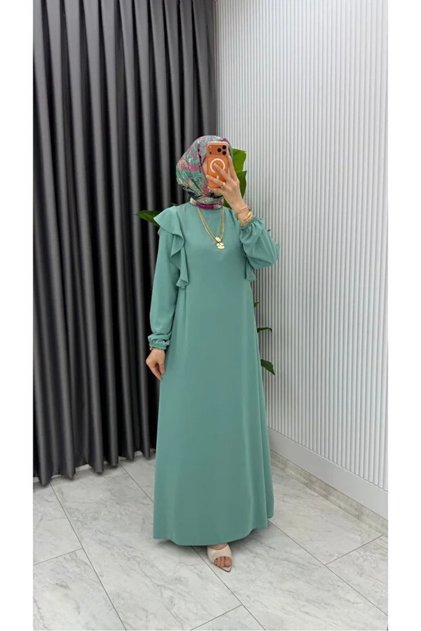 Women's Hijab Crepe Fabric Green September Model Dress