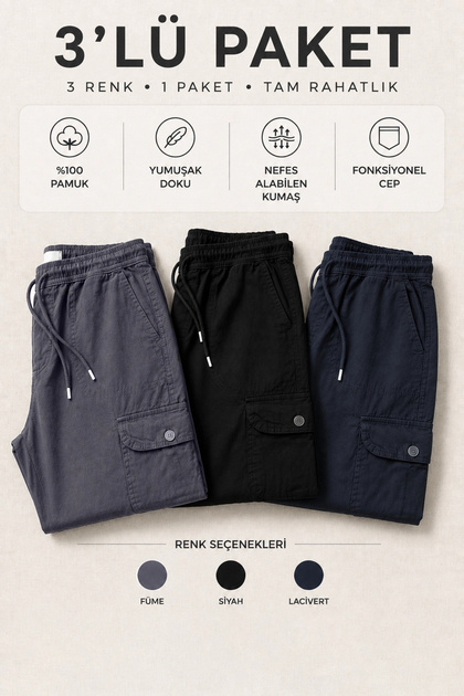 Men's Baggy Cargo Pocket Pants 3-Pack Edw131Tk2