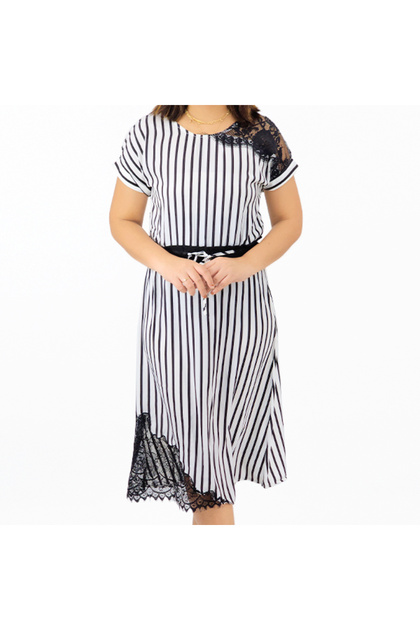 Women's White Striped Midi Dress