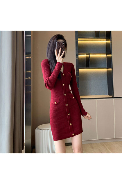 Women's Burgundy Bodycon Mini Dress