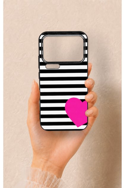 Mi 17 Pro Max Compatible Striped Heart Pattern Silicone Case