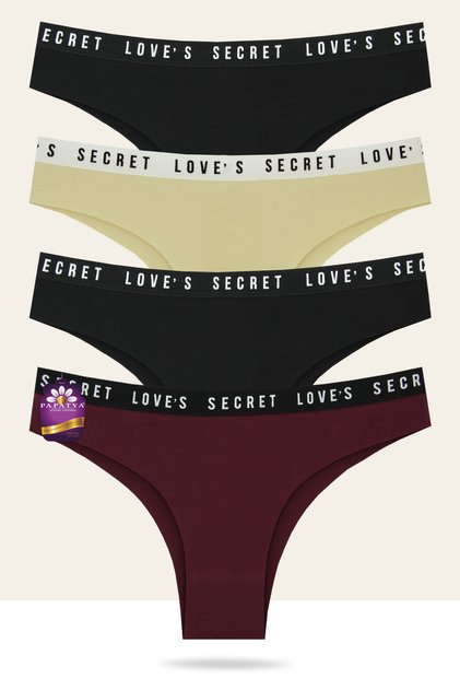 4-Pack Cotton Laser Brazilian Panties - Love Secret Written Waist Elastic W-4640