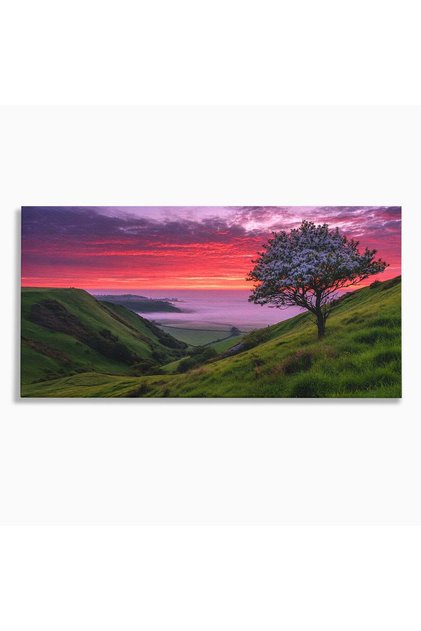 Tablou Canvas Apus Pe Dealuri 140x70 cm pe Sasiu Lemn Apus Dealuri Natura