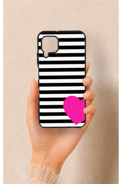 Huawei P40 Lite Compatible Striped Heart Pattern Silicone Case
