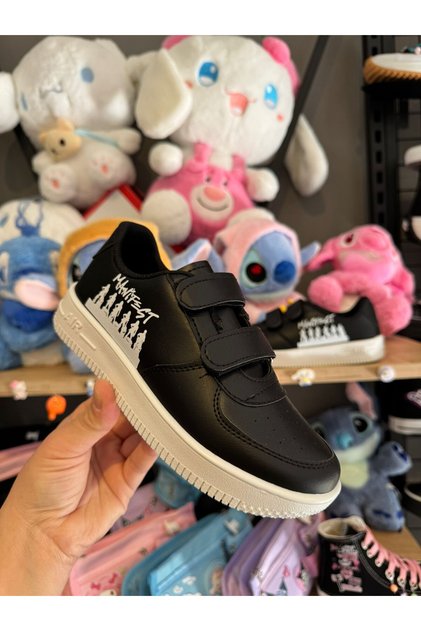 Manifest Printed Velcro Black, White School Shoes Sports Shoes Sneakers