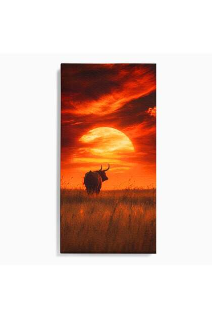 Tablou Canvas Apus Cu Tauri 50x100 cm pe Sasiu Lemn Apus Taur Natura
