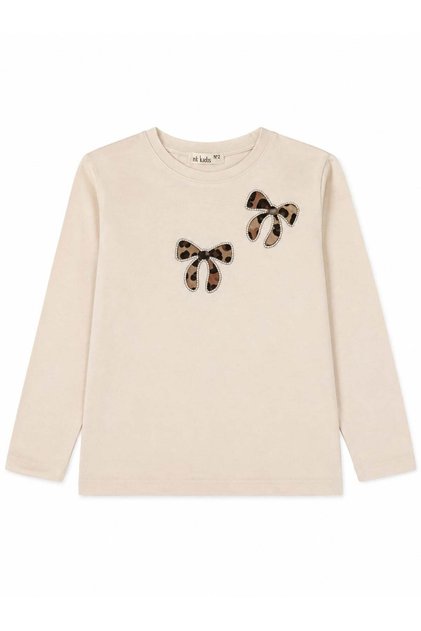 Nk Baby Girl Leopard Bow Detailed Long Sleeve T-Shirt 1-4 Years Cream - Brown