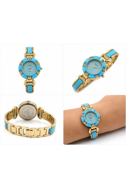 Ceas de damă Lux Quartz cu brățară albastră și aurie