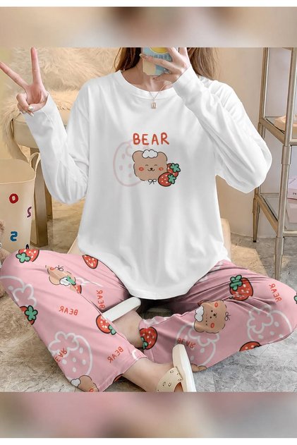 Strawberry Teddy Long Sleeve Pajama Set