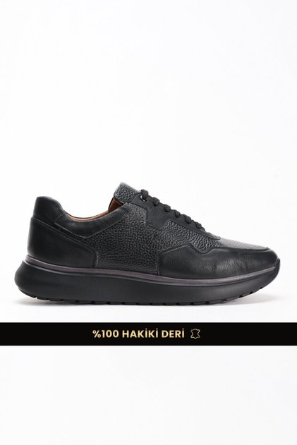 Genuine Leather Men's Walking Shoes Casual Comfort Lace-Up Orthopedic Daily Comfortable Sole Black Sneaker Palermo
