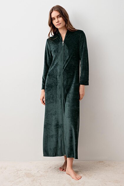 Long Sleeve Zippered Flexible Viscose Velvet Dress
