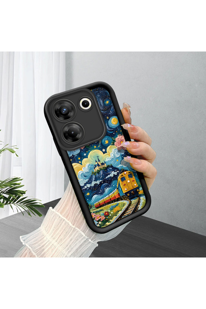 Tecno Camon 20 Pro 5g(Ck8N) Compatible Black Silicone Case Starry Night Train and Castle Pattern Camera Protection Shock Absorbing
