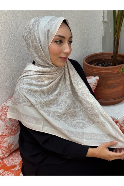 Beige Liona Pattern Soft Cotton Scarf