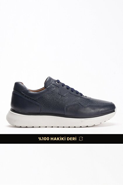 Genuine Leather Men's Walking Shoes Casual Comfort Lace-Up Orthopedic Daily Comfortable Sole Navy Blue Sneaker Palermo
