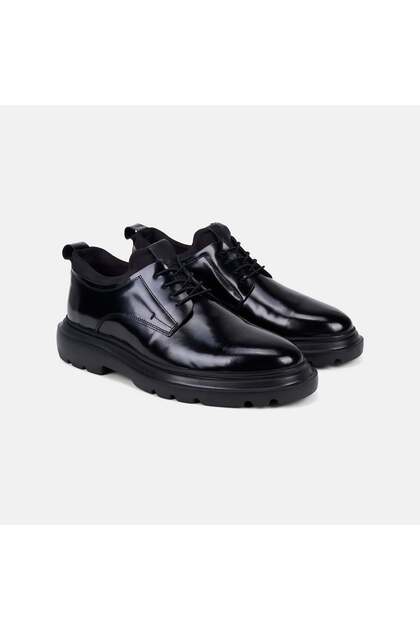 Men's Black Lace-Up Flexible Ankle Patent Leather Classic Shoes