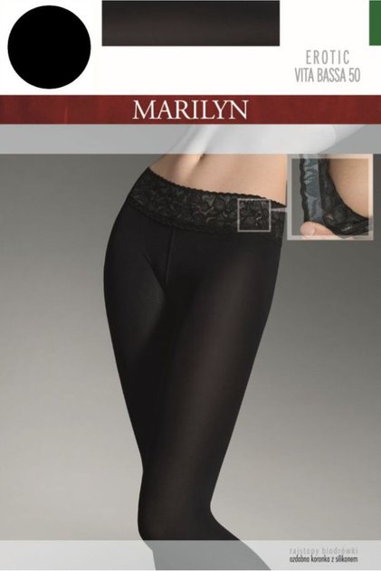 Colanti dama Marilyn, Vita Bassa, 100 Den, negri, talie joasa, dantela decorativa, 5-XL Standard