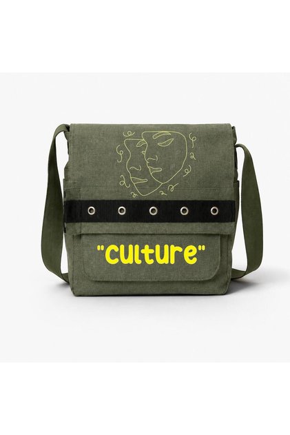 Haki Culture Printed Round Eyelet Messenger Bag