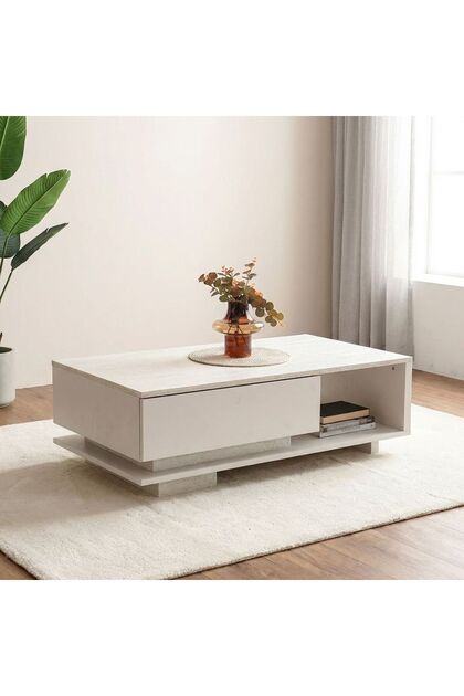 Vesta Coffee Table with Drawer Beige, Home Furniture For Comfortable Everyday Use
