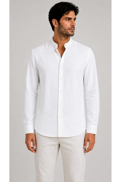 Regular Slim 100% Cotton Linen Textured Shirt with Stylish Collar for Men